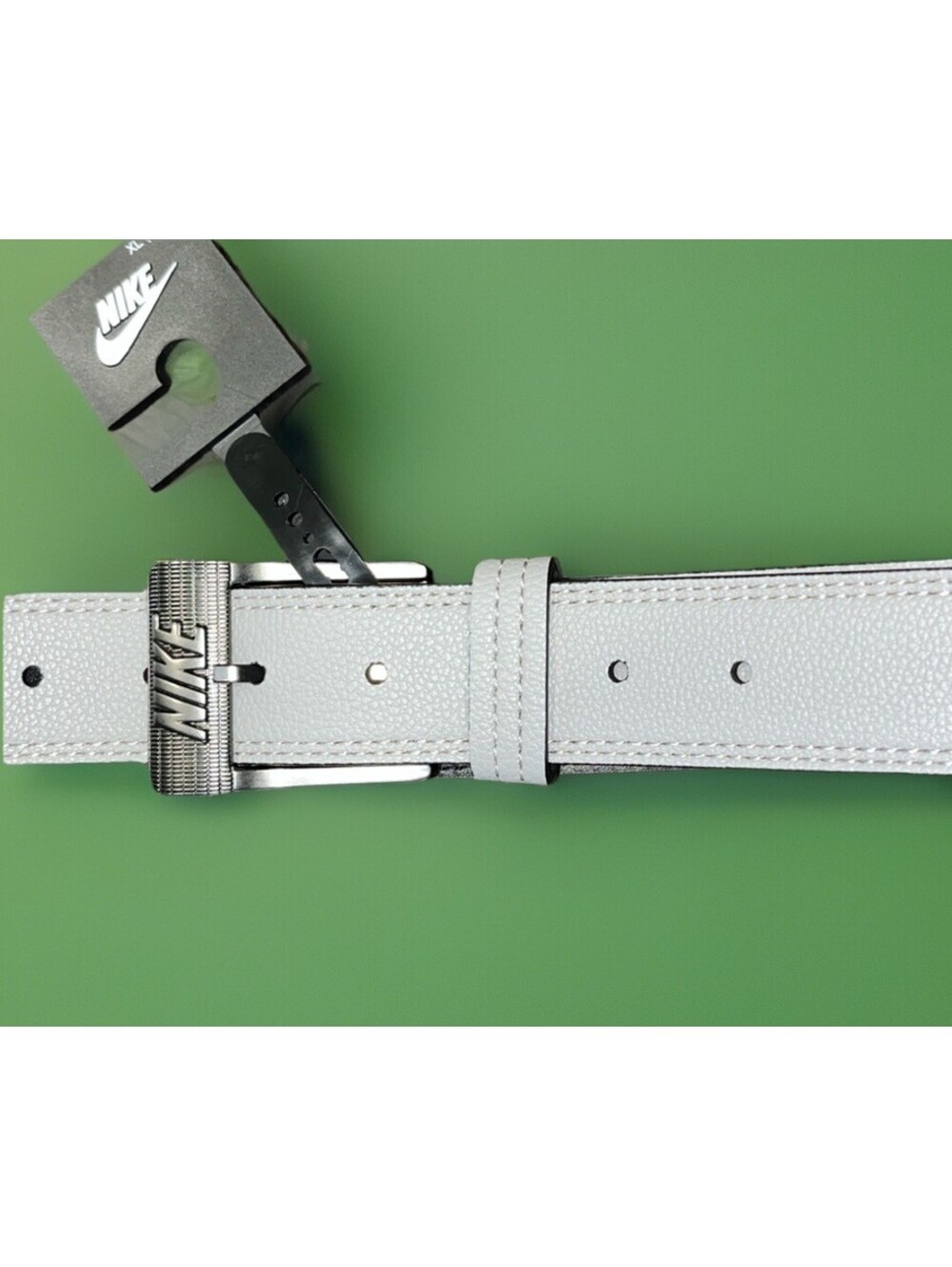 New Nike Golf 2-Row Stitch Leather Textured Buckle Light Grey - XL